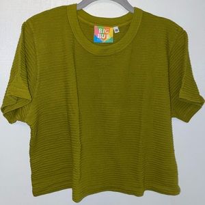 NWOT🫒Big Bud Press Honeycomb Ribbed cropped tee Olive green size Medium
